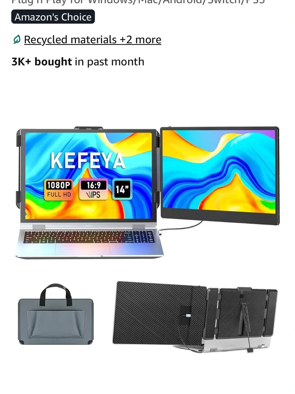 Portable Black Laptop Monitor for Home Office extender